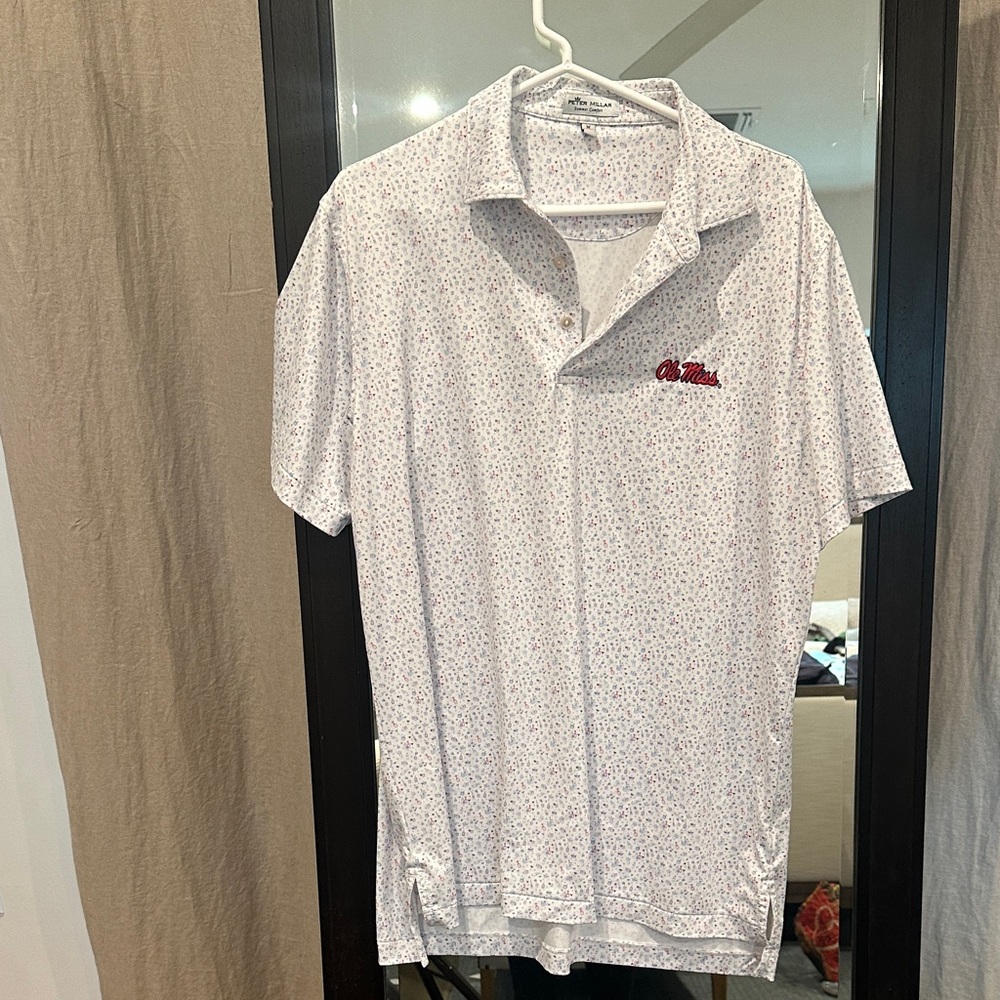 Peter Millar Summer Comfort White Polo Shirt with Ole Miss Logo - Men